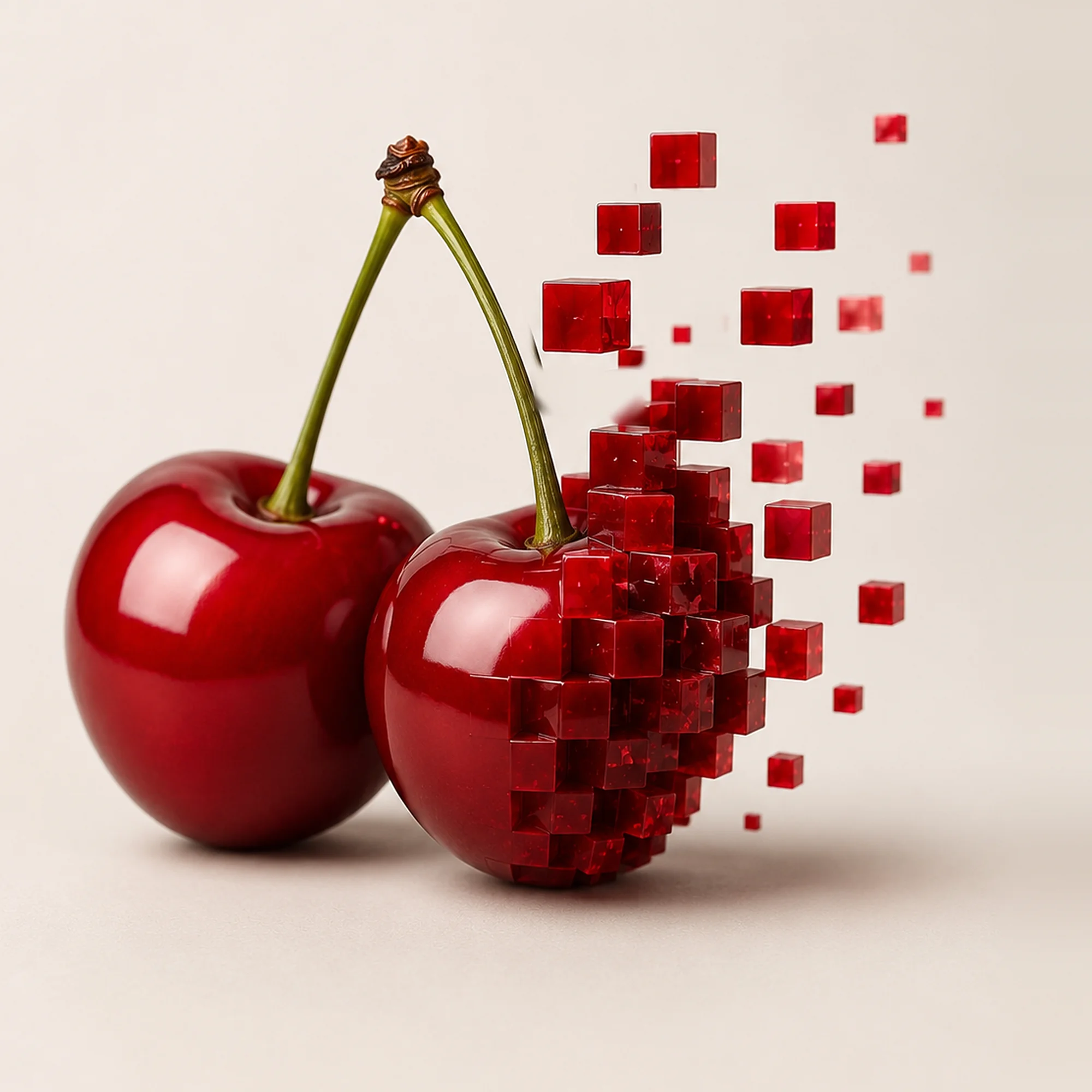 Cerises Cherry PXL se fragmentant en pixels
